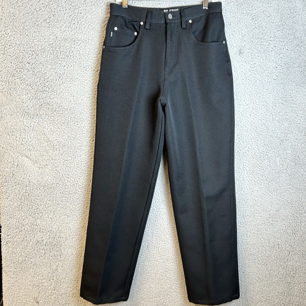 VTG BC Ethic Mens Black Wide Leg Pants 30x32 Polyester Custom Fit 90s